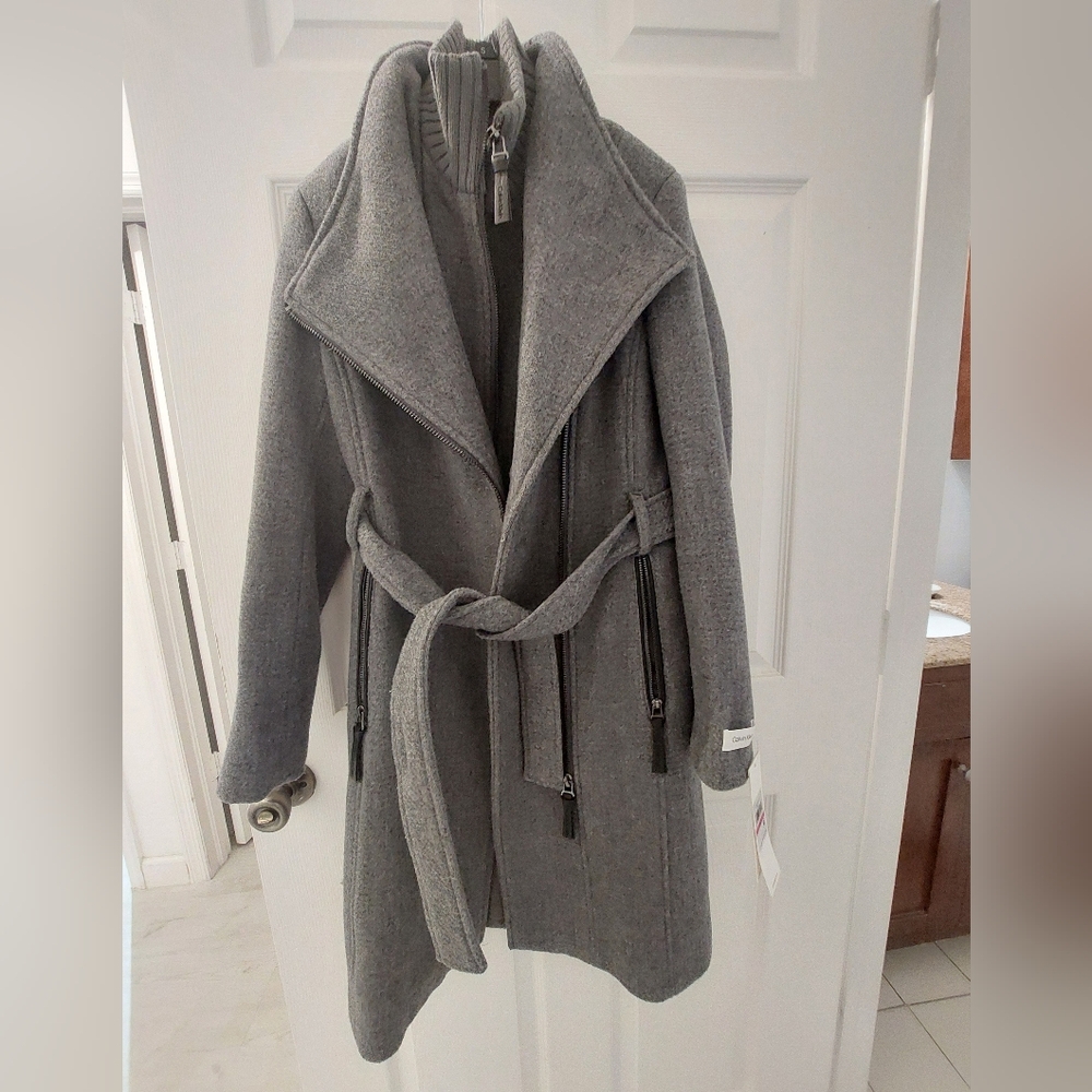 Calvin Klein coat Womens Wool Blend Belted Wrap Coat